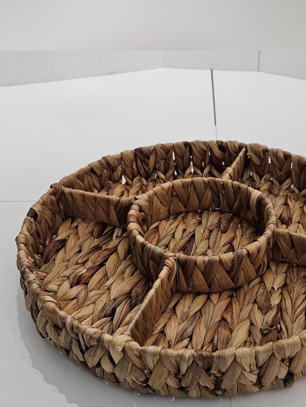 Boho Woven Water Hyacinth 5 Section Divided Serving Tray 14x14